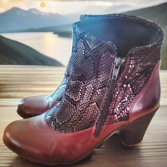 Cloud Footwear Burgundy With Black Snakeskin Ankle Boots - Picture 2 of 4